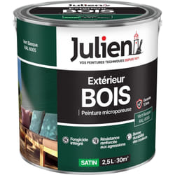 Julien - Peinture Bois Microporeux Extérieur Satin - Portes, fenêtres, portails, mobilier de jardin - Vert Basque 2,5 l