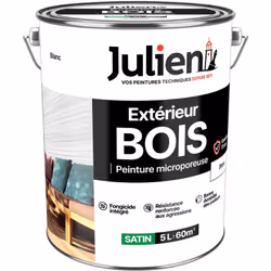 Julien - Peinture Bois Microporeux Extérieur Satin - Portes, fenêtres, portails, mobilier de jardin - Blanc 5 l