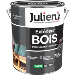 Julien - Peinture Bois Microporeux Extérieur Satin - Portes, fenêtres, portails, mobilier de jardin - Gris Anthracite 5 l