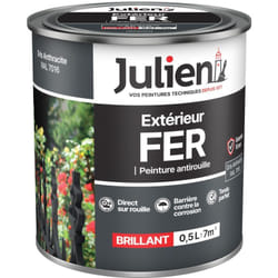 Julien - Peinture Fer Anti-Rouille Brillant - Portes, grilles, portails, mobilier de jardin en métal - Gris Anthracite 0,5 l