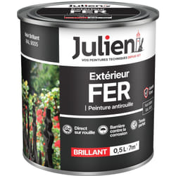 Julien - Peinture Fer Anti-Rouille Brillant - Portes, grilles, portails, mobilier de jardin en métal - Noir Brillant 0,5 l