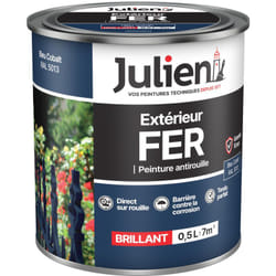 Julien Peinture Fer Anti-Rouille Brillant - Portes, grilles, portails, mobilier de jardin en métal - Bleu Cobalt 0,5 L
