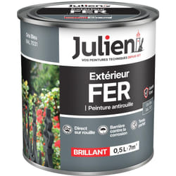 Julien - Peinture Fer Anti-Rouille Brillant - Portes, grilles, portails, mobilier de jardin en métal - Gris Bleu 0,5 l