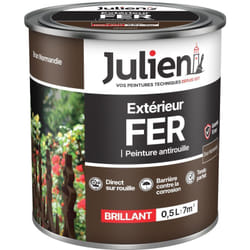 Julien - Peinture Fer Anti-Rouille Brillant - Portes, grilles, portails, mobilier de jardin en métal - Brun Normandie 0,5 l