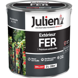 Julien - Peinture Fer Anti-Rouille Brillant - Portes, grilles, portails, mobilier de jardin en métal - Gris Anthracite 2 l