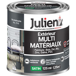Julien - Peinture Multi-Matériaux Satin en phase Aqueuse - Bois, Fer, Alu, pvc, Zinc, Acier galvanisé, brut ou peint - Gris Anthracite 0,125 l