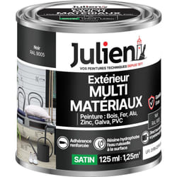 Julien - Peinture Multi-Matériaux Satin en phase Aqueuse - Bois, Fer, Alu, pvc, Zinc, Acier galvanisé, brut ou peint - Noir 0,125 l