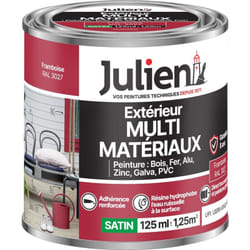 Julien Peinture Multi-Matériaux Satin en phase Aqueuse - Bois, Fer, Alu, PVC, Zinc, Acier galvanisé, brut ou peint - Framboise 0,125 L