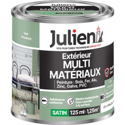 Julien - Peinture Multi-Matériaux Satin en phase Aqueuse - Bois, Fer, Alu, pvc, Zinc, Acier galvanisé, brut ou peint - Vert Provence 0,125 l