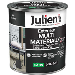 Julien - Peinture Multi-Matériaux Satin en phase Aqueuse - Bois, Fer, Alu, pvc, Zinc, Acier galvanisé, brut ou peint - Noir 0,5 l
