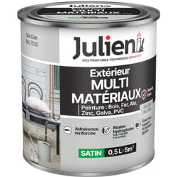Julien - Peinture Multi-Matériaux Satin en phase Aqueuse - Bois, Fer, Alu, pvc, Zinc, Acier galvanisé, brut ou peint - Gris Clair 0,5 l