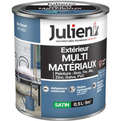 Julien Peinture Multi-Matériaux Satin en phase Aqueuse - Bois, Fer, Alu, PVC, Zinc, Acier galvanisé, brut ou peint - Bleu Distant 0,5 L
