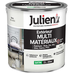 Julien Peinture Multi-Matériaux Satin en phase Aqueuse - Bois, Fer, Alu, PVC, Zinc, Acier galvanisé, brut ou peint - Blanc 2 L