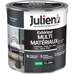 Julien - Peinture Multi-Matériaux Satin en phase Aqueuse - Bois, Fer, Alu, pvc, Zinc, Acier galvanisé, brut ou peint - Gris Anthraracite 2 l