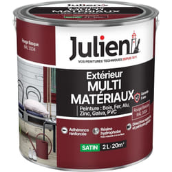 Julien - Peinture Multi-Matériaux Satin en phase Aqueuse - Bois, Fer, Alu, pvc, Zinc, Acier galvanisé, brut ou peint - Rouge Basque 2 l