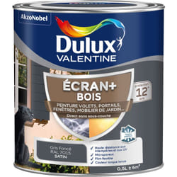 Dulux Valentine - ecran+ bois - Peinture satinée pour bois extérieur - Volets, portes, fenêtres, portails - Gris Foncé 0,5 l