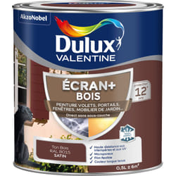 Dulux Valentine - ecran+ bois - Peinture satinée pour bois extérieur - Volets, portes, fenêtres, portails - Ton Bois 0,5 l