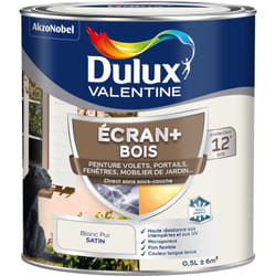 Dulux Valentine - ecran+ bois - Peinture satinée pour bois extérieur - Volets, portes, fenêtres, portails - Blanc Pur 0,5 l