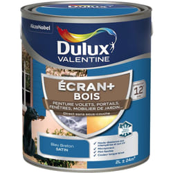 Dulux Valentine - ecran+ bois - Peinture satinée pour bois extérieur - Volets, portes, fenêtres, portails - Bleu Breton 2 l