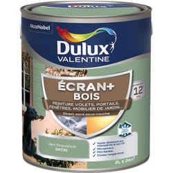 Dulux Valentine - ecran+ bois - Peinture satinée pour bois extérieur - Volets, portes, fenêtres, portails - Vert Provence 2 l