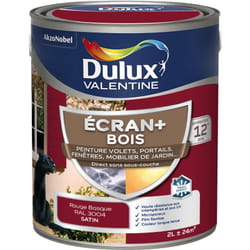 Dulux Valentine - ecran+ bois - Peinture satinée pour bois extérieur - Volets, portes, fenêtres, portails - Rouge Basque 2 l