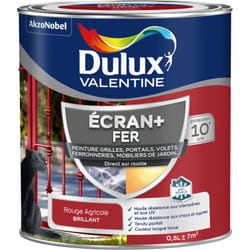 Dulux Valentine - ecran+ fer brillant - Peinture pour fer intérieur/extérieur - Grilles, portails, volets, ferroneries, mobiliers de jardin - Rouge