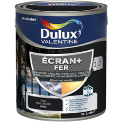 Dulux Valentine - ecran+ fer mat - Peinture pour fer intérieur/extérieur - Grilles, portails, volets, ferroneries, mobiliers de jardin - Noir Mat 2 l