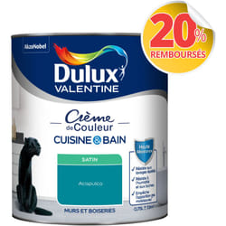 Dulux Valentine - Peinture Intérieure Crème de Couleur Cuisine et Salle de bain - Satin Acapulco 0,75 l