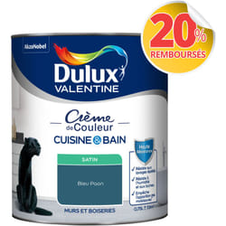 Dulux Valentine - Peinture Intérieure Crème de Couleur Cuisine et Salle de bain - Satin Bleu Paon 0,75 l