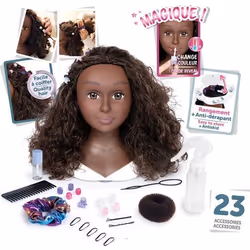 Smoby - Tete a coiffer cheveux afro - Facile a coiffer - 23 accessoires réalistes - Levres thermosensibles - Trappe de rangemen