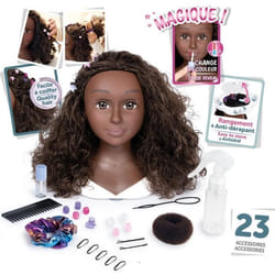 Smoby - Tete a coiffer cheveux afro - Facile a coiffer - 23 accessoires réalistes - Levres thermosensibles - Trappe de rangemen