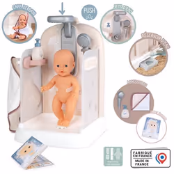 Baby Nurse - Douche - Cape de bain + pousse mousse - Douchette amovible et focntionnel - Pour poupons jusquà 40 cm