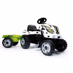Smoby TRACTEUR FARMER XL VACHE + REMORQUE, 3 an(s), 4 roue(s), Noir, Vert, Blanc