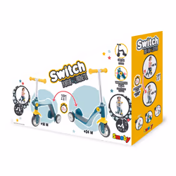 Smoby Reversible 2 in 1 Enfants Scooter à quatre roues Bleu, Jaune