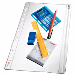 Esselte Pochette perforée fourre-tout avec fermeture glissière, 210 x 297 mm (A4), Transparent, Métal, PVC, Portrait, Bord, 2 ...