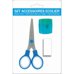 Petit kit de fournitures scolaires - Ciseaux - 1 mini gomme - 1 mini taille-crayon