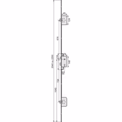 3 pênes dormants en acier. Saillie maxi 20 mm avec 2 tours de clé. Utiliser le jeu de gâches plates 100R.