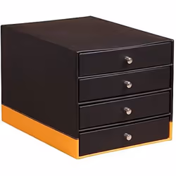 Trieur - RHODIA - 4 Tiroirs - Simili Cuir Noir - 248 x 327 x 228 cm - Piqûres Sellier Orange