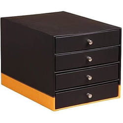 Trieur - RHODIA - 4 Tiroirs - Simili Cuir Noir - 248 x 327 x 228 cm - Piqûres Sellier Orange