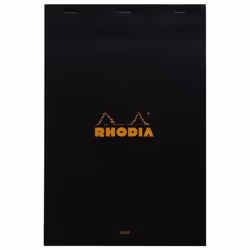 Rhodia 196009C, Monochromatique, Noir, A4+, 80 feuilles, Papier ligné, Couverture avant souple et couverture arriere rigide