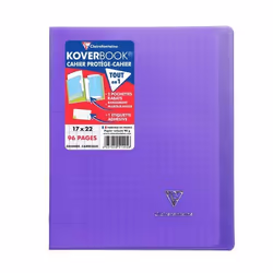 CLAIREFONTAINE - Cahier piqûre KOVERBOOK - 17 x 22 - 96 pages Seyès - Couverture Polypro translucide - Couleur violette