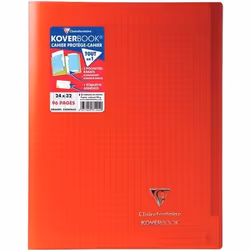 CLAIREFONTAINE - Cahier piqûre KOVERBOOK - 24 x 32 - 96 pages Seyès - Couverture Polypro translucide - Rouge