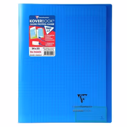 CLAIREFONTAINE Koverbook Cahier piqure 48 pages avec rabats - 240 x 320 mm - Seyes papier PEFC 90 g - Bleu