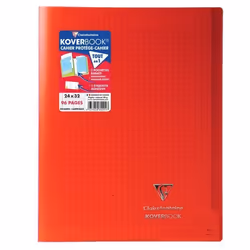 CLAIREFONTAINE Koverbook Cahier piqure 48 pages avec rabats - 240 x 320 mm - Seyes papier PEFC 90 g - Rouge