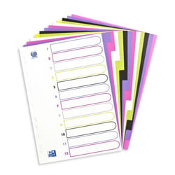 Oxford Ordnerregister myColour DIN A4 Vollformat blanko farbsortiert intercalaire Polypropylène (PP) Couleurs assorties 12 pièce(s)