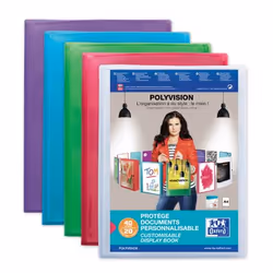 Oxford 100211075, Bleu, Vert, Violet, Rouge, Transparent, Polypropylène (PP), 20 pochettes, 40 feuilles, Paysage/portrait, A4