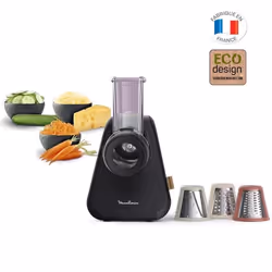 MOULINEX DJ77EN10 Eco Respect Coupe-legumes, 3 cones eminceur, rape, mandoline, Design ecologique, Fabrique en France
