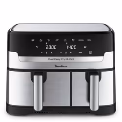 Moulinex Dual Easy Fry EZ905D20, Friteuse d’air chaud, 8,3 L, Double, Noir, Acier inoxydable, Tactile, Autonome