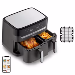 Moulinex Dual Easy Fry EZ905B20, Friteuse d’air chaud, 8,3 L, Double, Charbon, Gris, Tactile, Autonome
