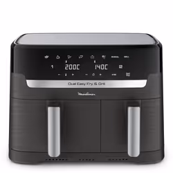 Moulinex Dual Easy Fry EZ905B20 friteuse Double 8,3 L Autonome 2450 W Friteuse d’air chaud Charbon, Gris